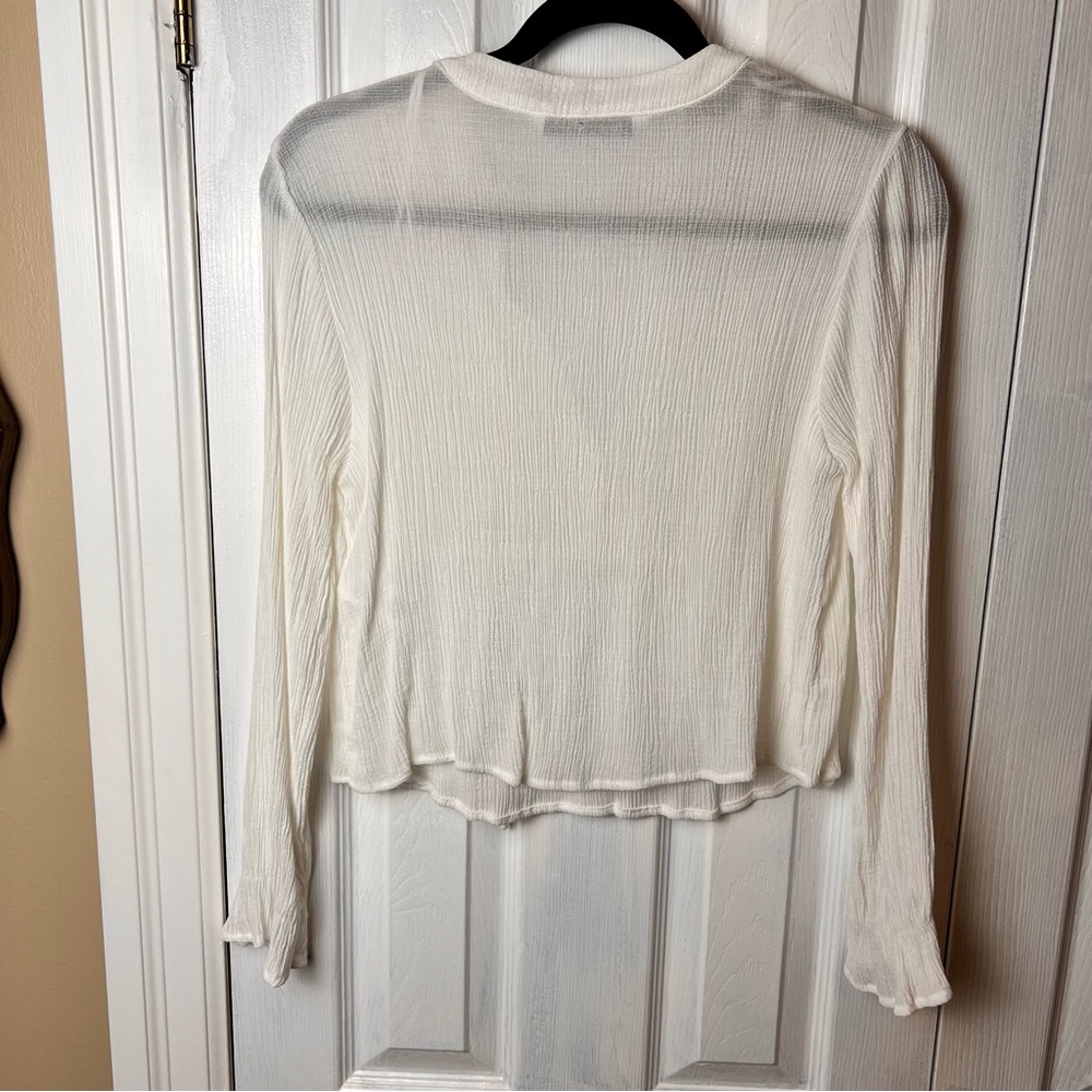 ZARA White Flowy Eyelet Lightweight Long Sleeve V-Neck Boho Blouse - Size XS - Picture 6 of 7